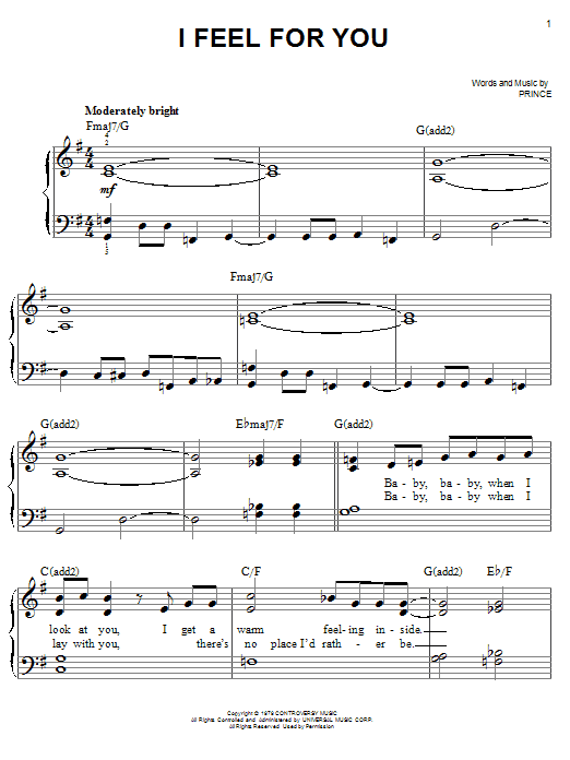 Chaka Khan I Feel For You sheet music notes and chords. Download Printable PDF.