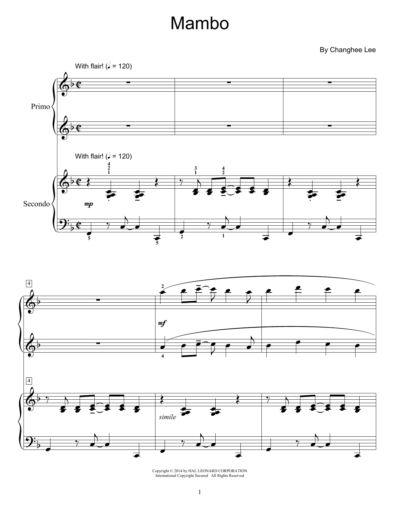 Changhee Lee Mambo sheet music notes and chords. Download Printable PDF.