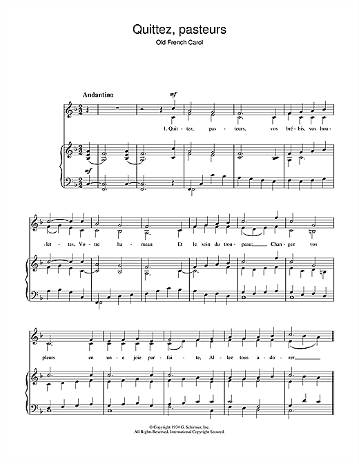 Learn to play Chant de Noël Quittez Pasteurs sheet music for Piano & Vocal in minutes. Chant de Noël Quittez Pasteurs sheet music notes and chords. Download Printable PDF.