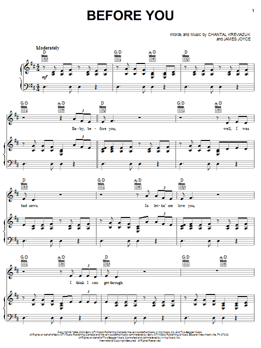 Chantal Kreviazuk Before You sheet music notes and chords. Download Printable PDF.