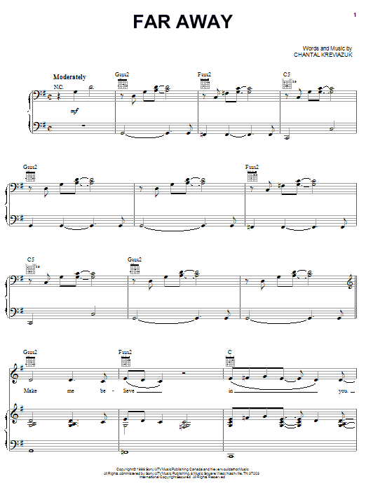 Chantal Kreviazuk Far Away sheet music notes and chords. Download Printable PDF.