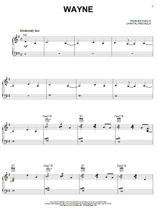 Learn to play Chantal Kreviazuk Wayne sheet music for Piano, Vocal & Guitar (Right-Hand Melody) in minutes. Chantal Kreviazuk Wayne sheet music notes and chords. Download Printable PDF.