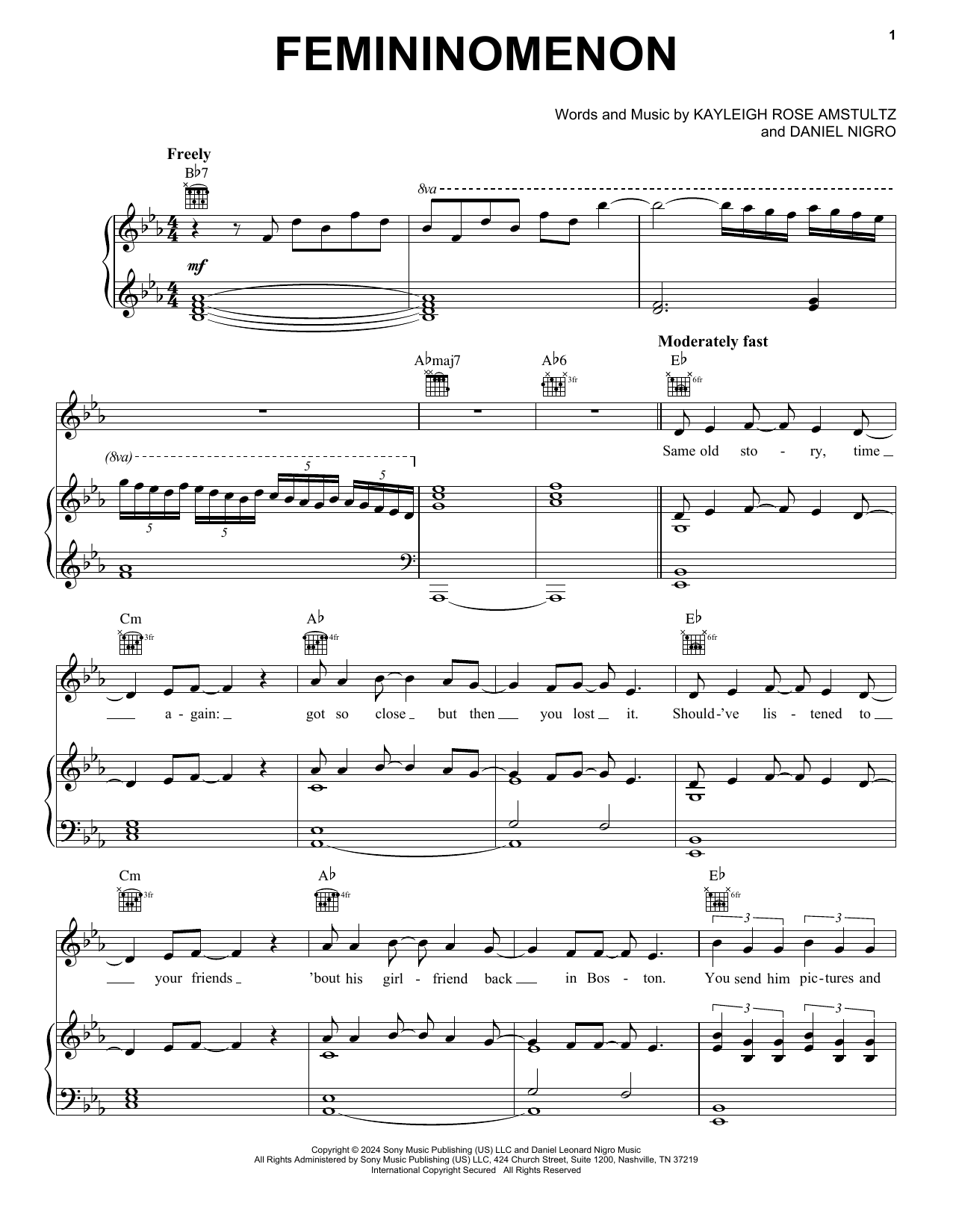 Chappell Roan Femininomenon sheet music notes and chords. Download Printable PDF.