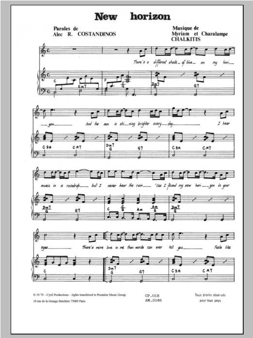 Demis Roussos New Horizon sheet music notes and chords. Download Printable PDF.