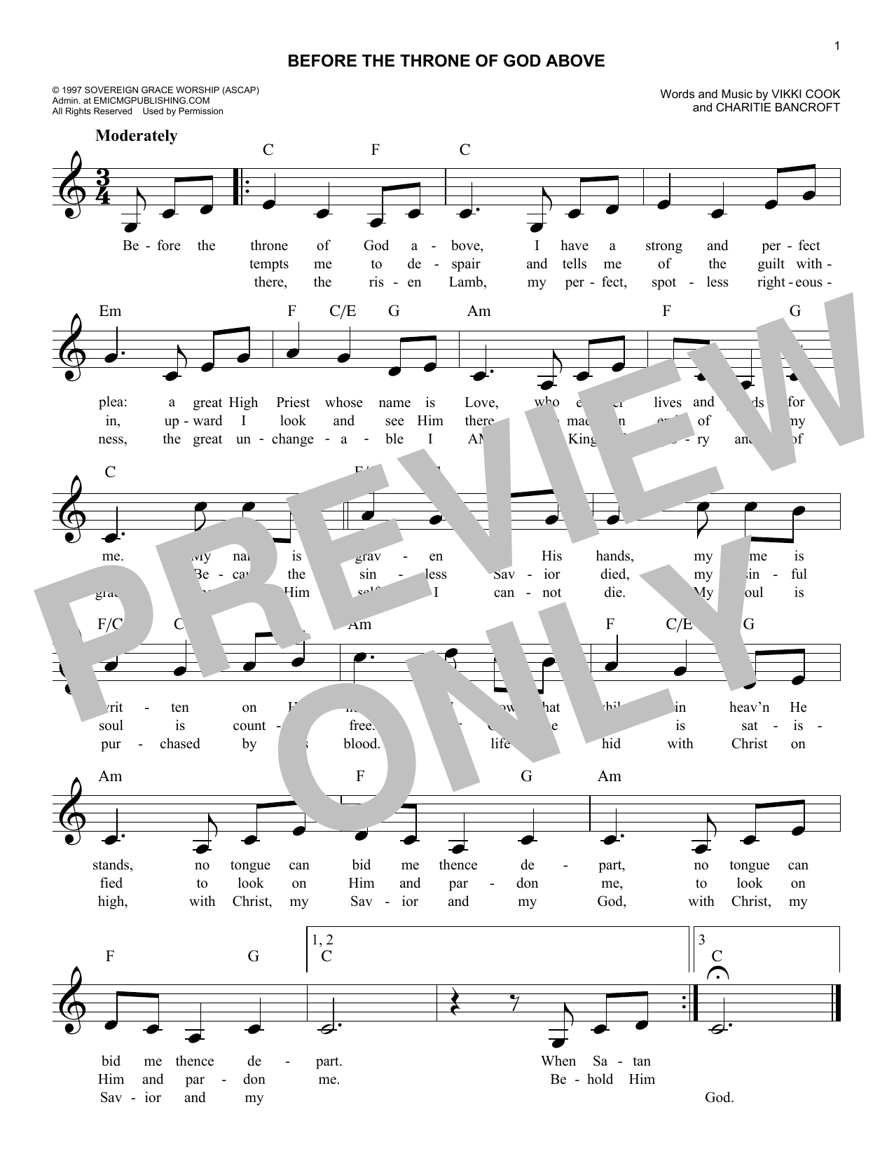 Learn to play Vikki Cook Before The Throne Of God Above sheet music for Lead Sheet / Fake Book in minutes. Vikki Cook Before The Throne Of God Above sheet music notes and chords. Download Printable PDF.