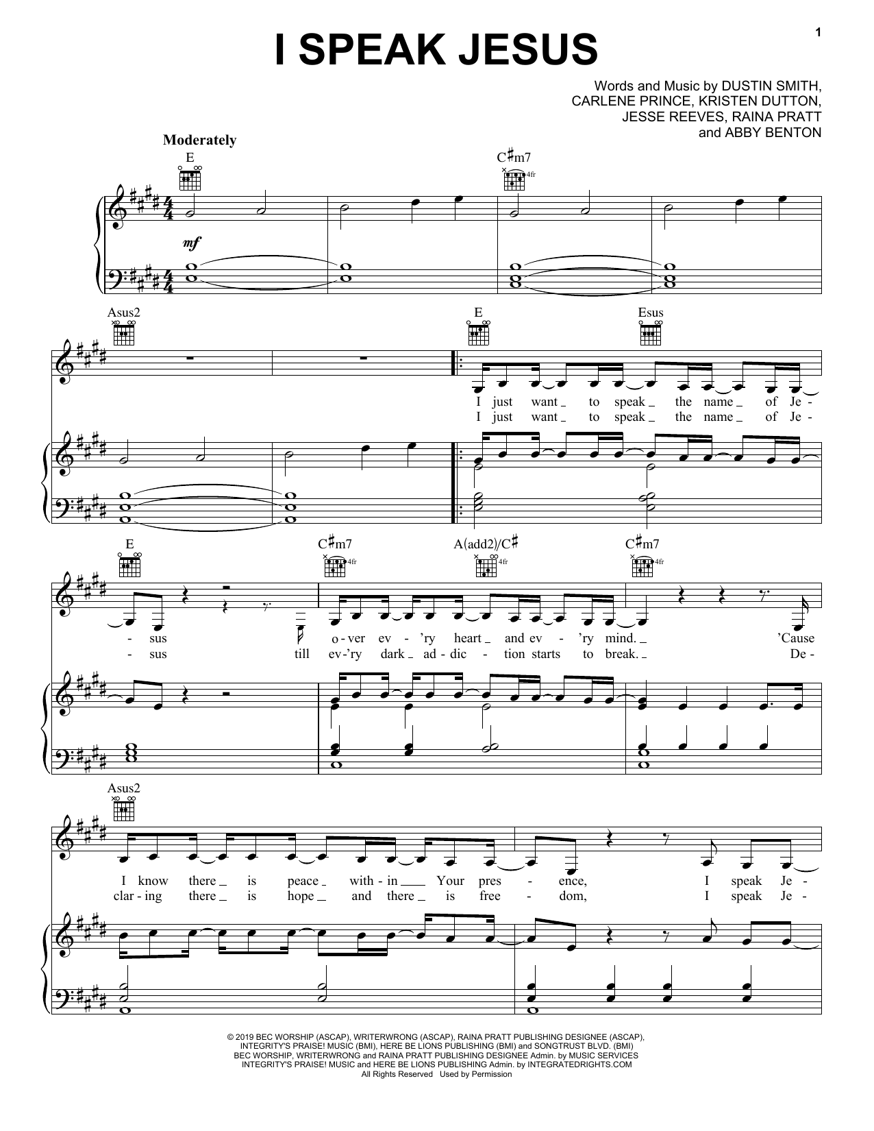 Charity gayle i speak jesus sheet music for piano vocal guitar