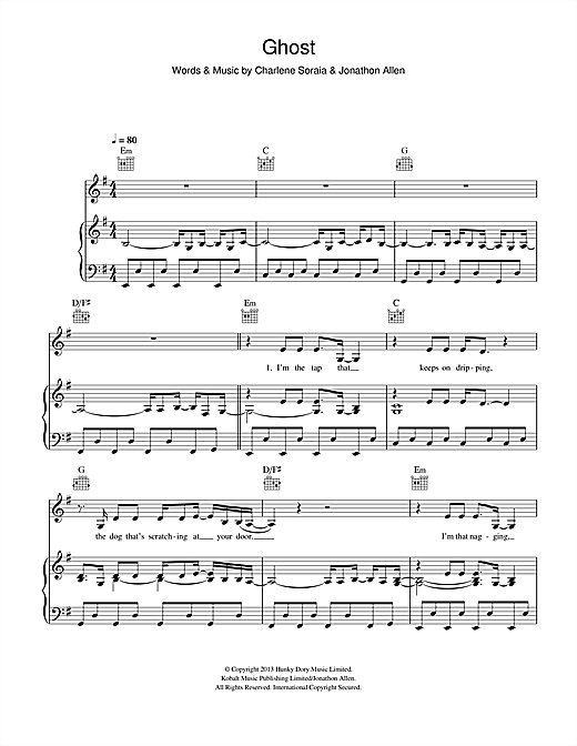 Charlene Soraia Ghost sheet music notes and chords. Download Printable PDF.