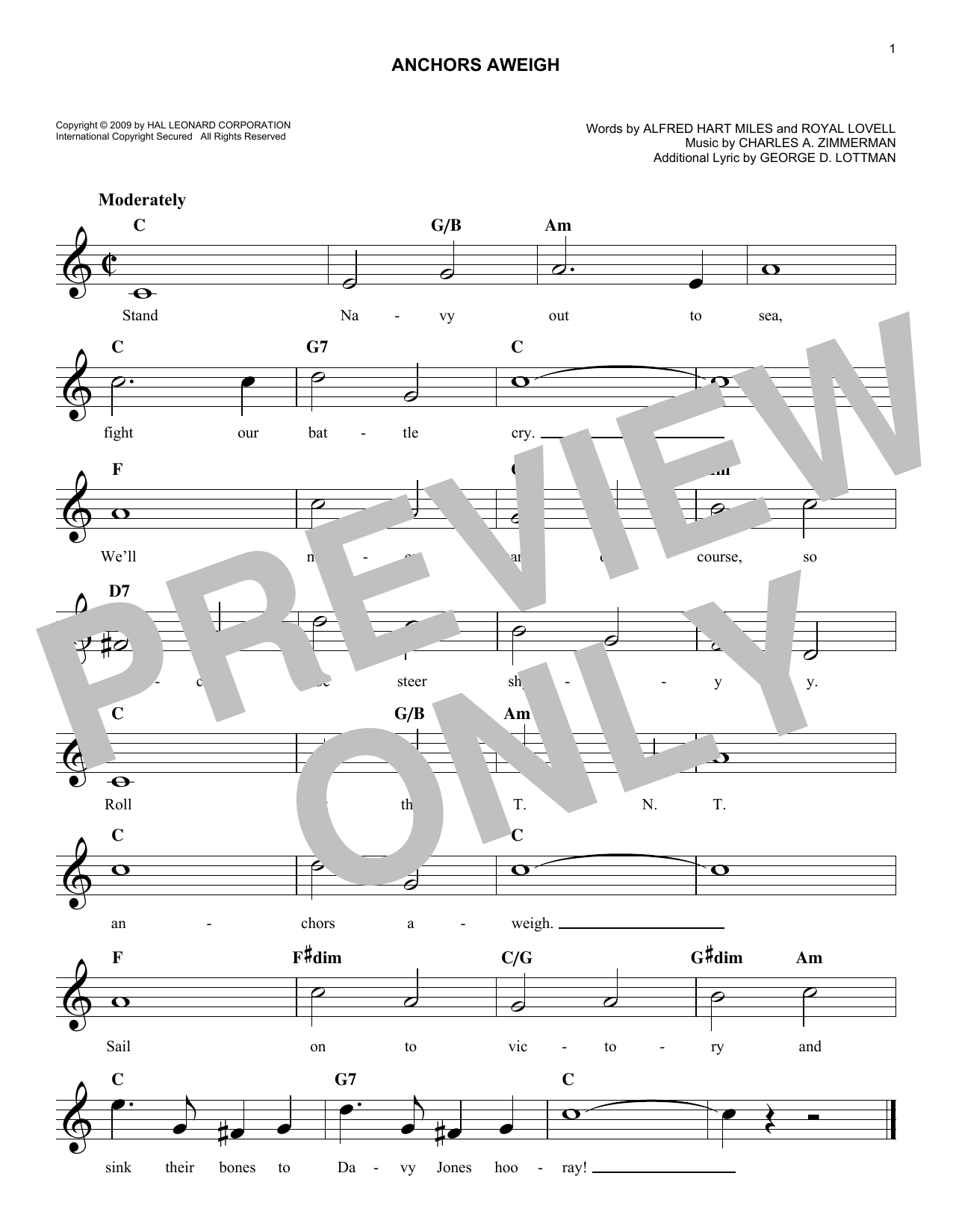 Charles A. Zimmerman Anchors Aweigh sheet music notes and chords. Download Printable PDF.