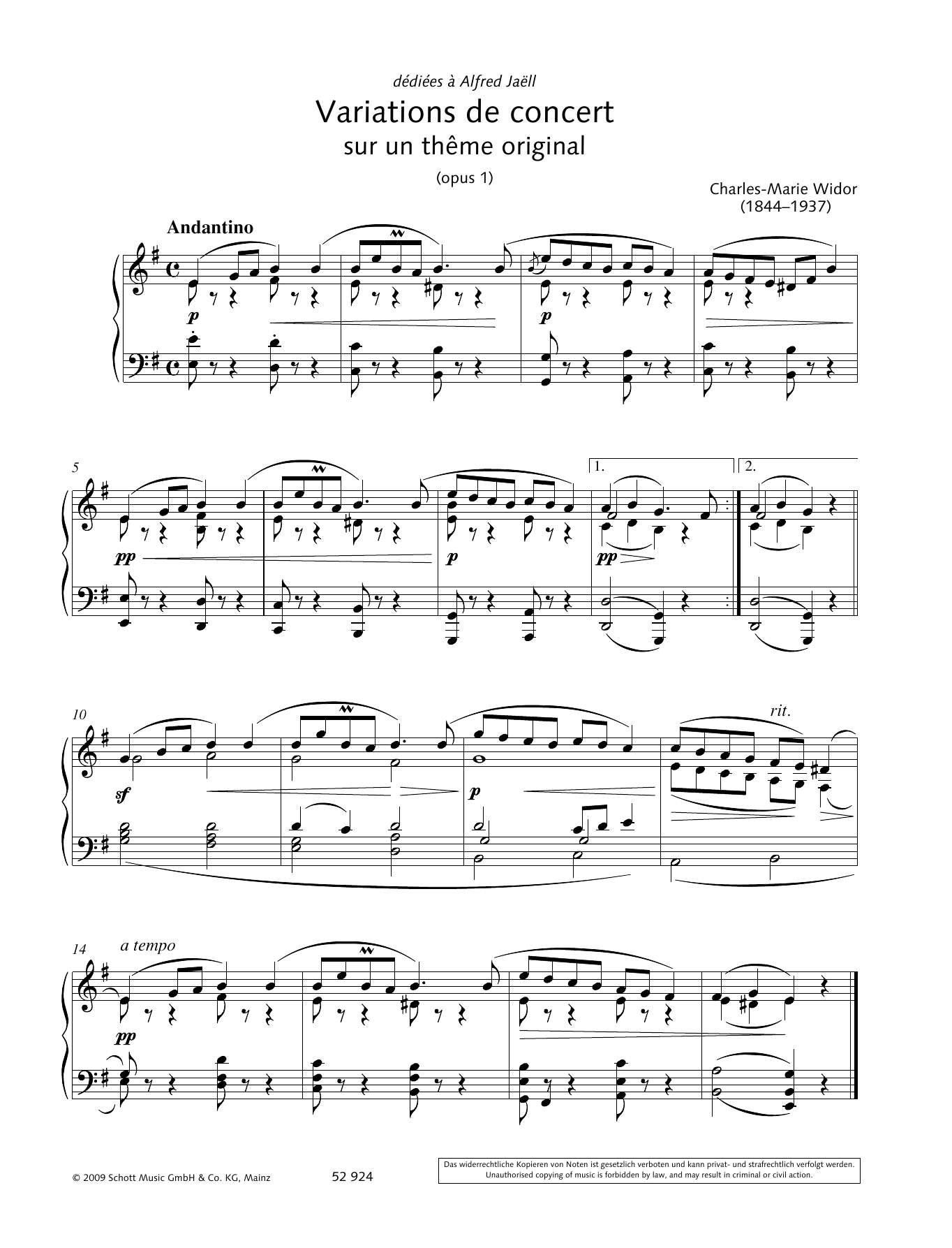 Learn to play Charles-Marie Widor Variations de concert sur un thême original sheet music for Piano Solo in minutes. Price: 8.9900$ Charles-Marie Widor Variations de concert sur un thême original sheet music notes and chords arranged for Piano Solo