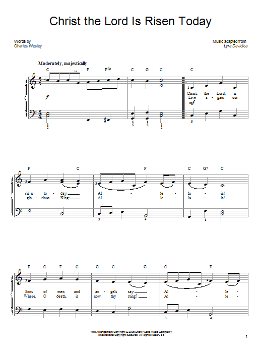 Charles Wesley Christ The Lord Is Risen Today sheet music notes and chords. Download Printable PDF.