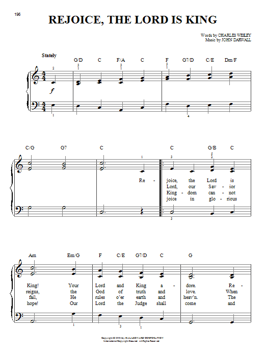 Charles Wesley Rejoice, The Lord Is King sheet music notes and chords. Download Printable PDF.