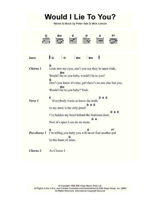 Learn to play Charles & Eddie Would I Lie To You? sheet music for Guitar Chords/Lyrics in minutes. Charles & Eddie Would I Lie To You? sheet music notes and chords. Download Printable PDF.