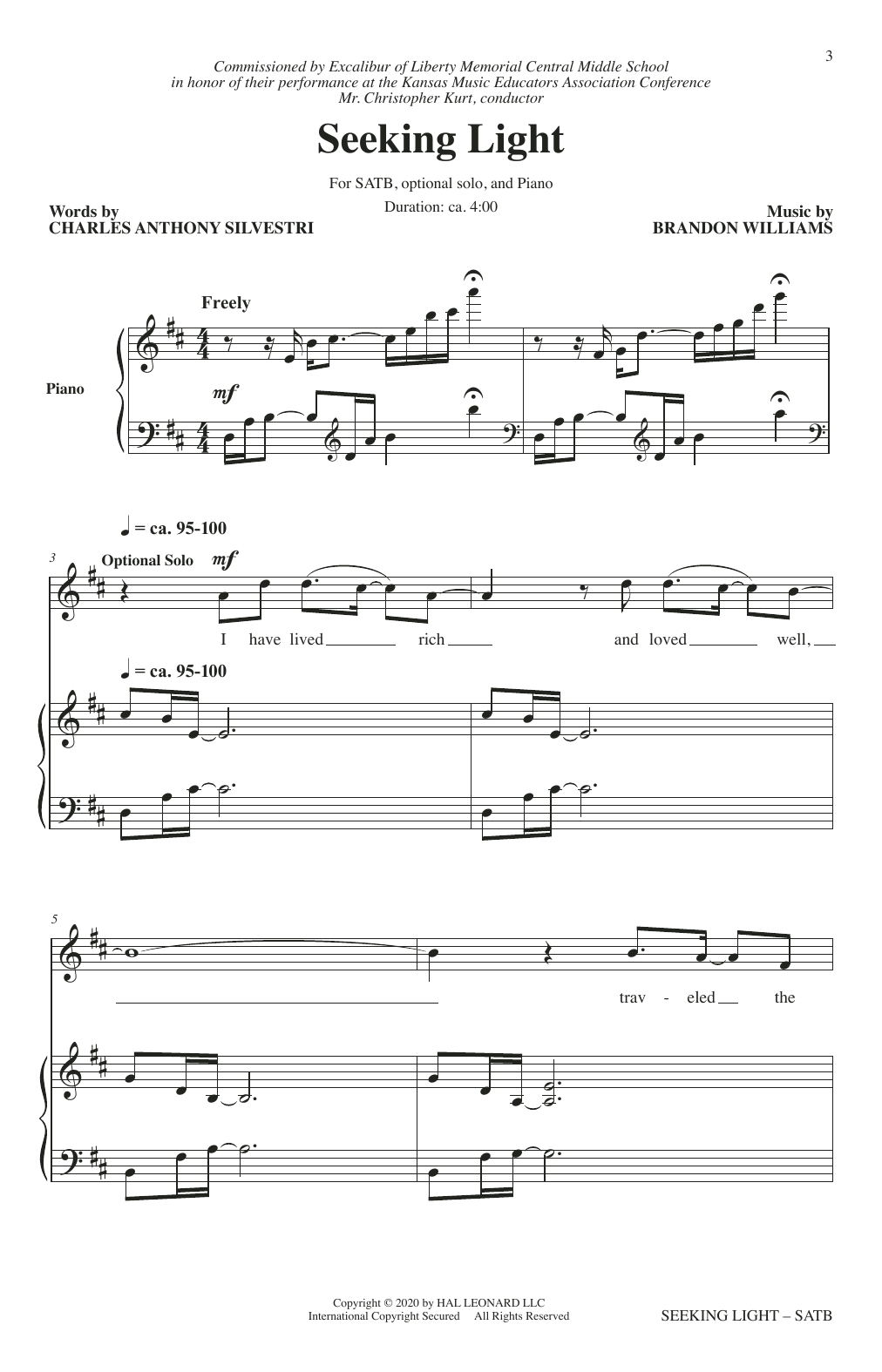 Learn to play Charles Anthony Silvestri and Brandon Williams Seeking Light sheet music for SATB Choir in minutes. Price: 3.9900$ Charles Anthony Silvestri and Brandon Williams Seeking Light sheet music notes and chords arranged for SATB Choir