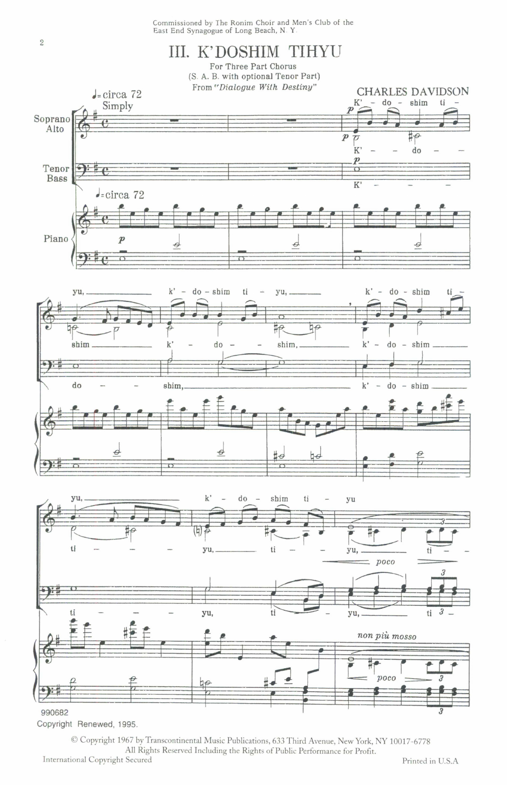 Charles Davidson K'Doshim Tihyu sheet music notes and chords. Download Printable PDF.