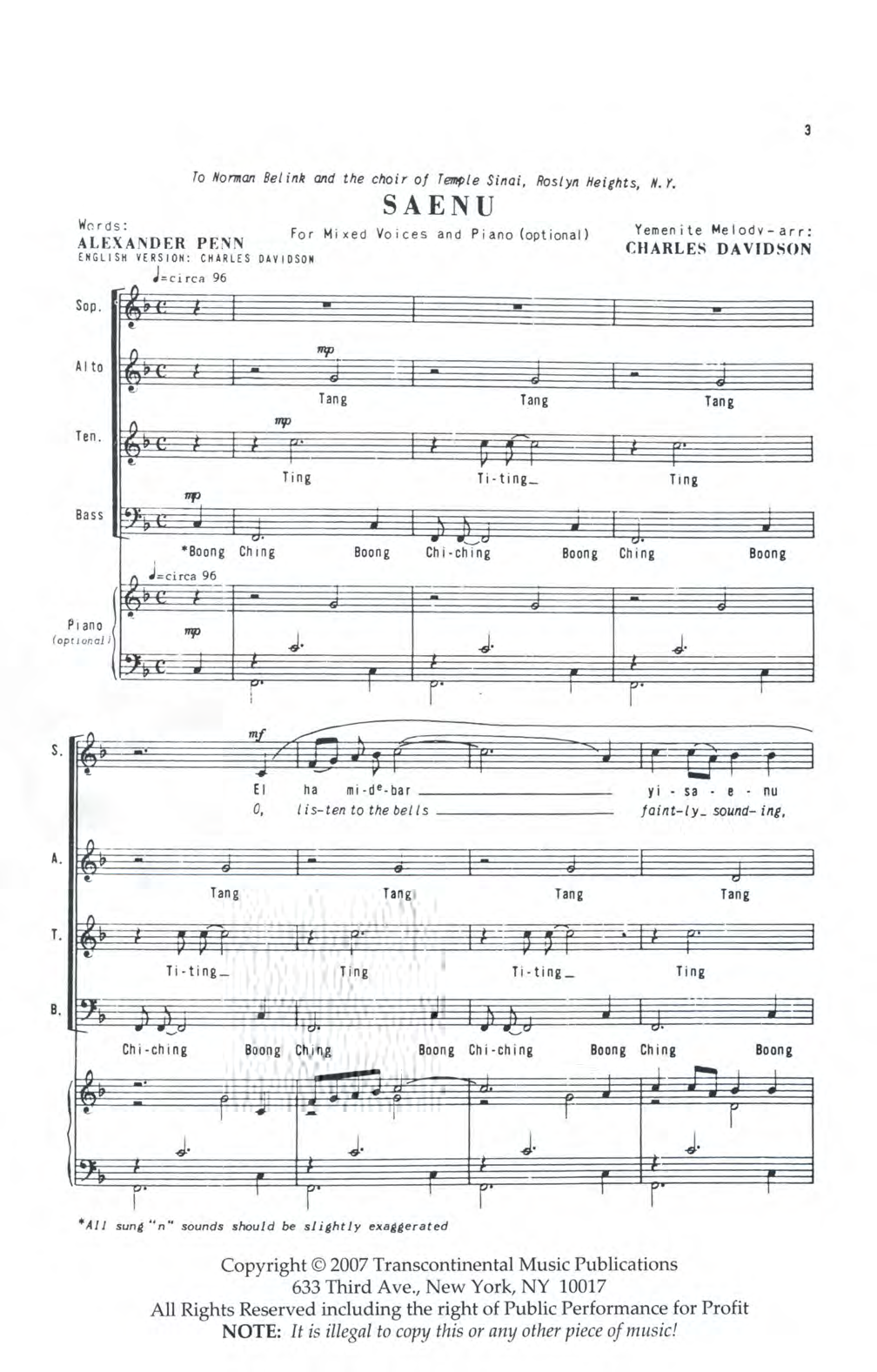 Charles Davidson Saenu sheet music notes and chords. Download Printable PDF.