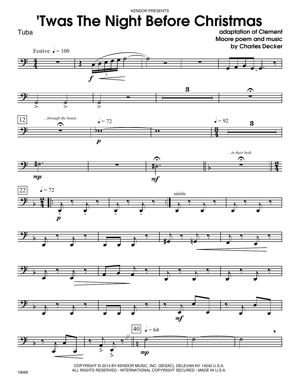 Charles Decker Twas The Night Before Christmas - Tuba sheet music notes and chords. Download Printable PDF.