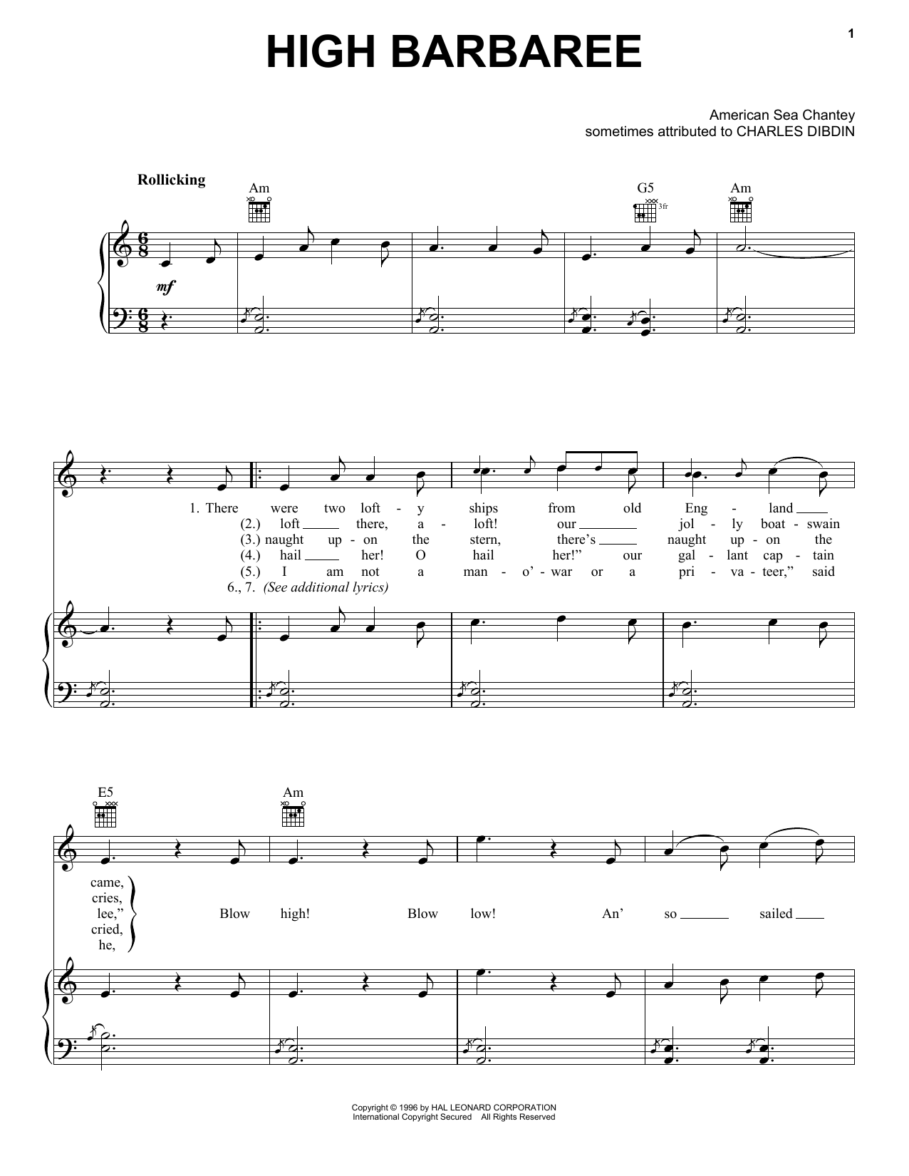 Charles Dibdin High Barbaree sheet music notes and chords. Download Printable PDF.