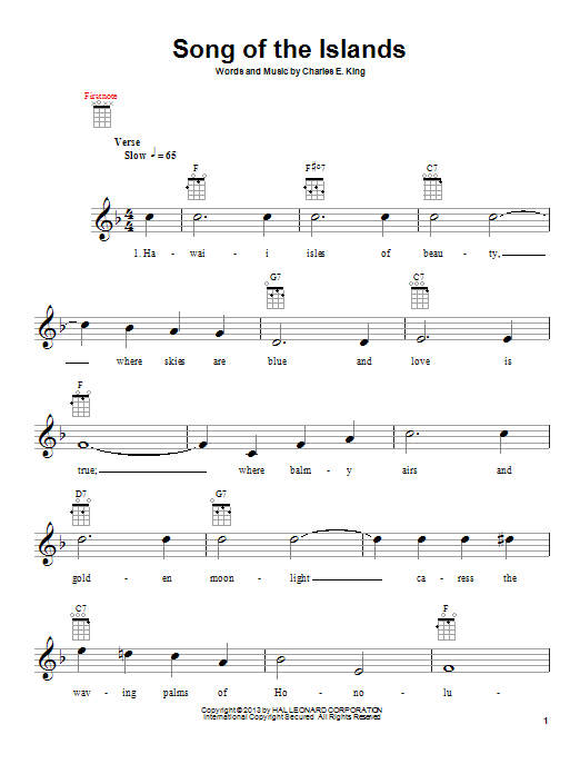 Charles E. King Song Of The Islands sheet music notes and chords. Download Printable PDF.