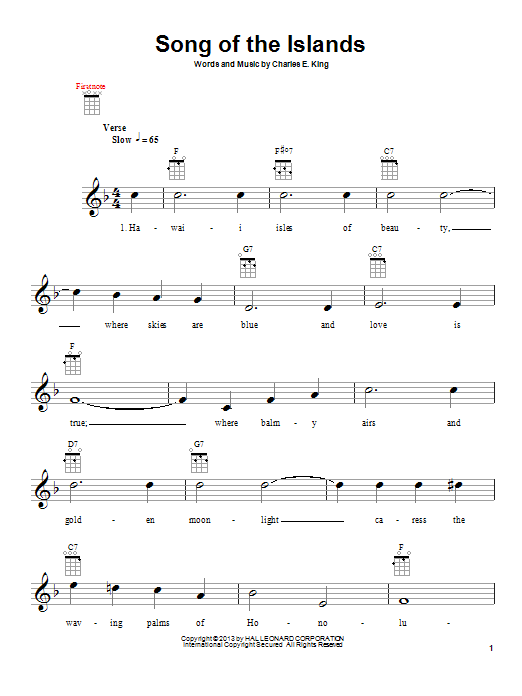 Charles E King Song Of The Islands Sheet Music Pdf Notes Chords Folk Score Ukulele Download Printable Sku