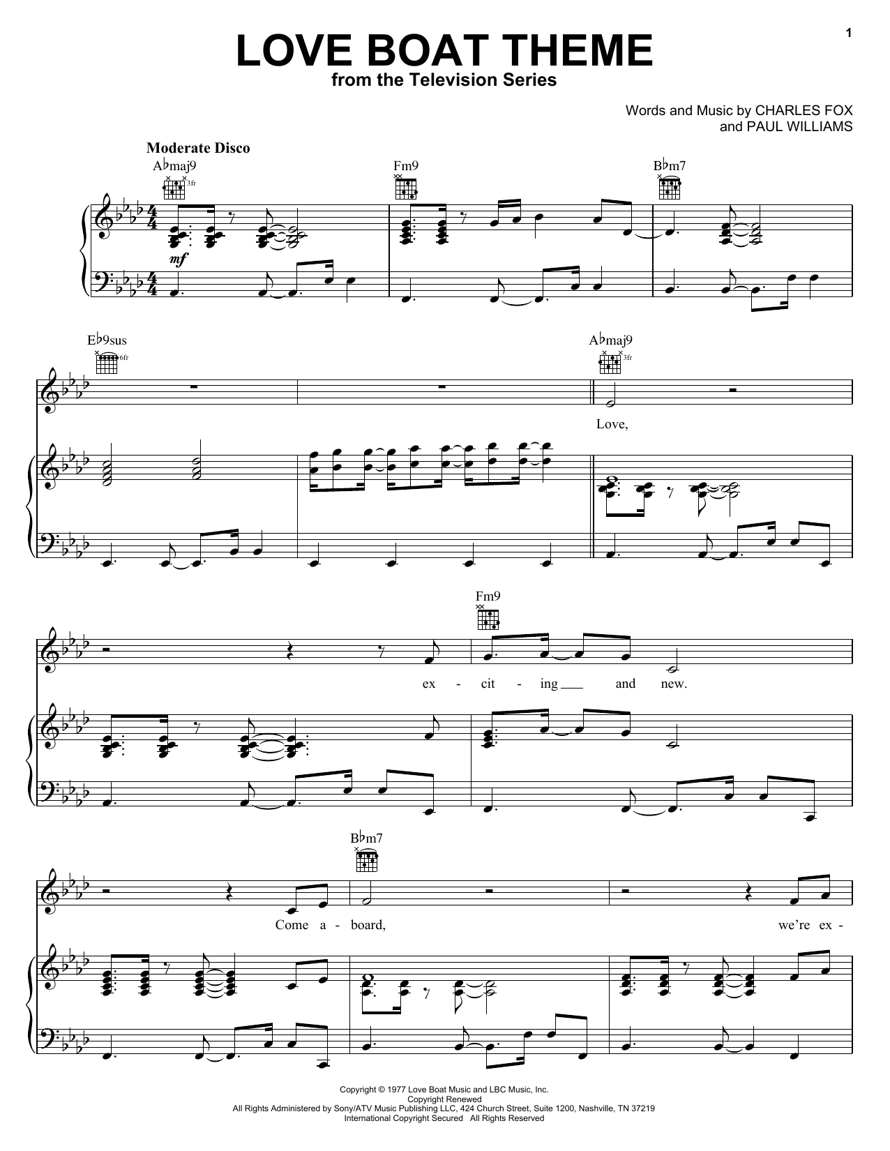 Charles Fox Love Boat Theme sheet music notes and chords. Download Printable PDF.