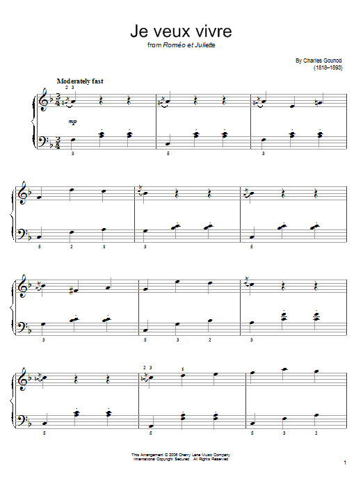 Learn to play Charles Gounod Ah Je Veux Vivre sheet music for Easy Piano in minutes. Charles Gounod Ah Je Veux Vivre sheet music notes and chords. Download Printable PDF.