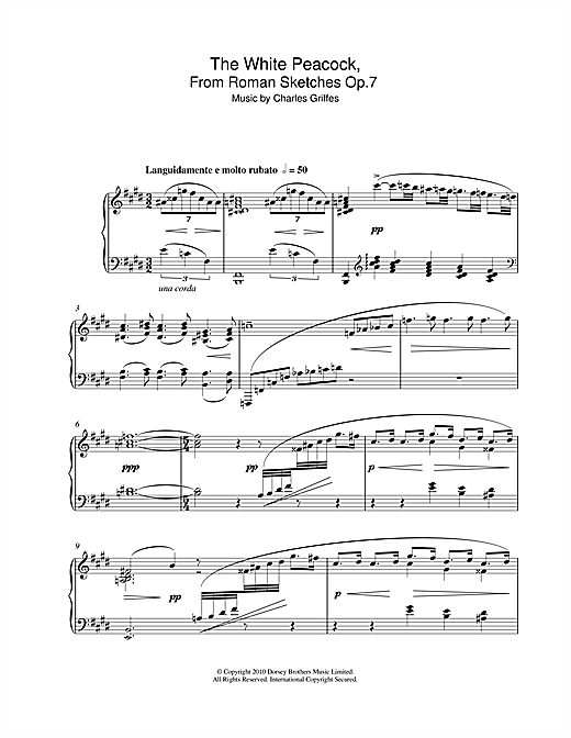 Learn to play Charles Griffes The White Peacock, From Roman Sketches Op.7 sheet music for Piano Solo in minutes. Charles Griffes The White Peacock, From Roman Sketches Op.7 sheet music notes and chords