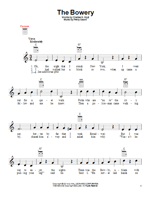 Charles H. Hoyt The Bowery sheet music notes and chords. Download Printable PDF.