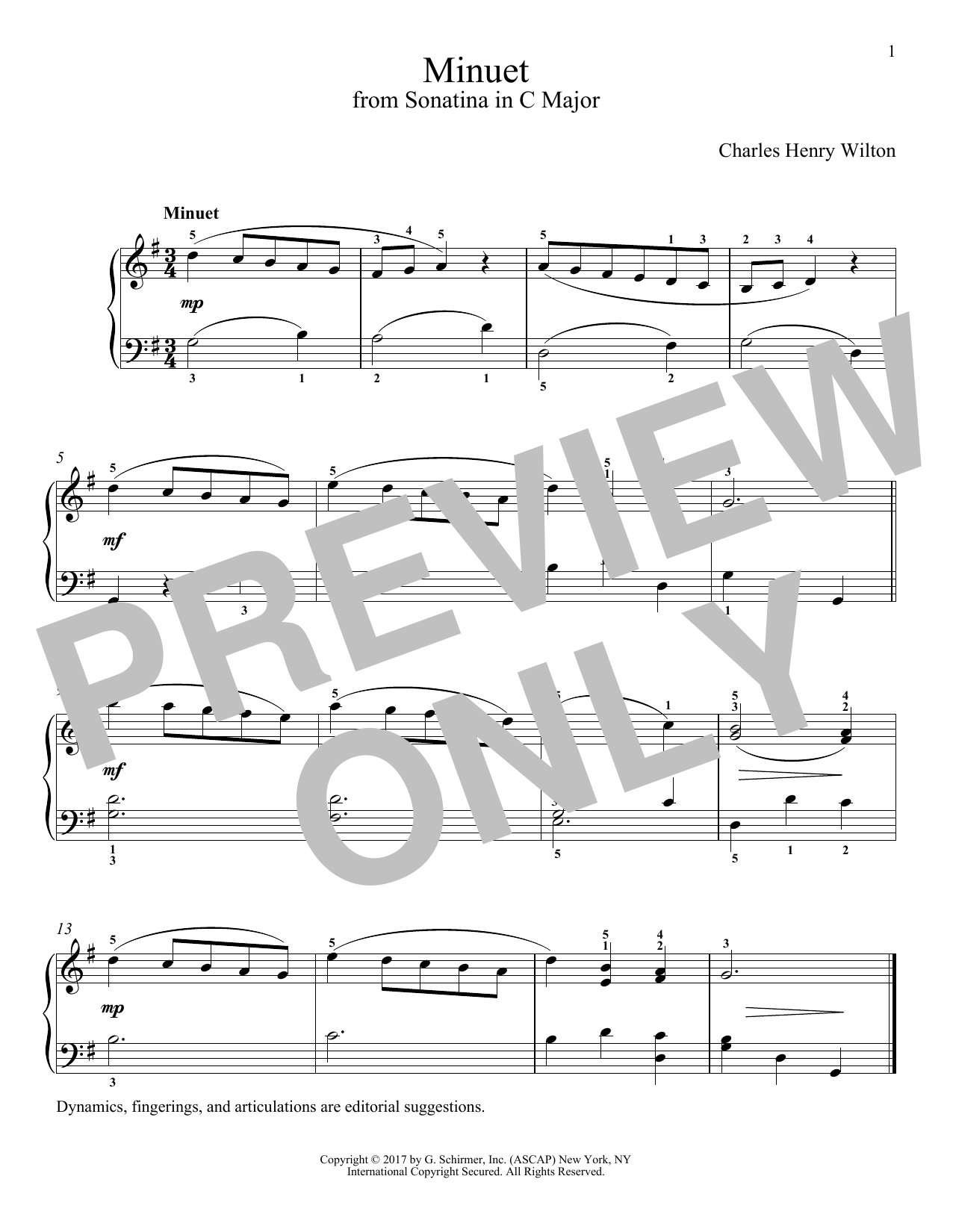 Charles Henry Wilton Minuet sheet music notes and chords. Download Printable PDF.