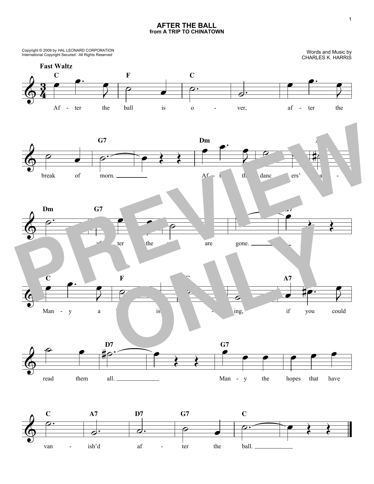 Charles K. Harris After The Ball sheet music notes and chords arranged for Easy Lead Sheet / Fake Book