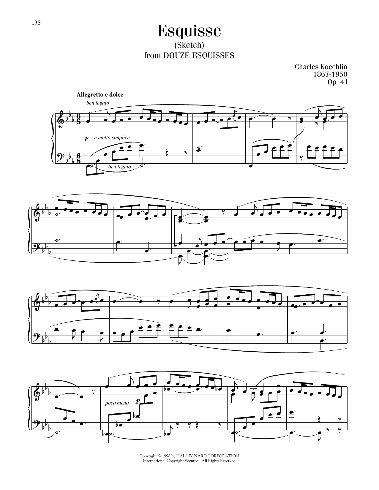 Charles Koechlin Esquisse (Sketch) sheet music notes and chords. Download Printable PDF.