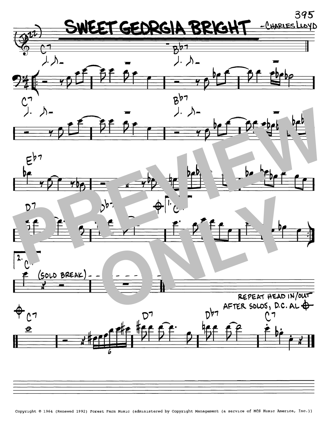 Learn to play Charles Lloyd Sweet Georgia Bright sheet music for Real Book – Melody & Chords – Bb Instruments in minutes. Price: 5.8900$ Charles Lloyd Sweet Georgia Bright sheet music notes and chords. Download Printable PDF.