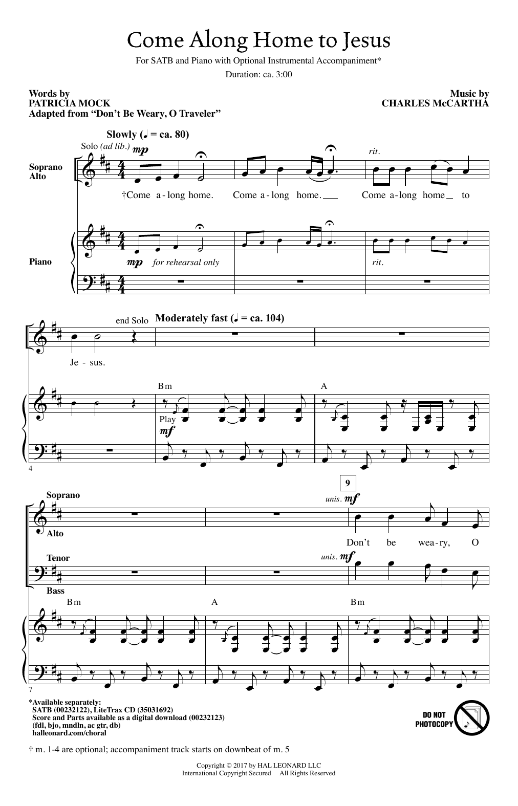 Learn to play Charles McCartha Come Along Home To Jesus sheet music for SATB Choir in minutes. Price: 3.9900$ Charles McCartha Come Along Home To Jesus sheet music notes and chords arranged for SATB Choir