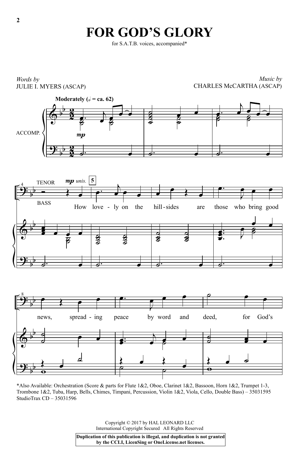 Learn to play Charles McCartha For God's Glory sheet music for SATB Choir in minutes. Price: 3.9900$ Charles McCartha For God's Glory sheet music notes and chords arranged for SATB Choir