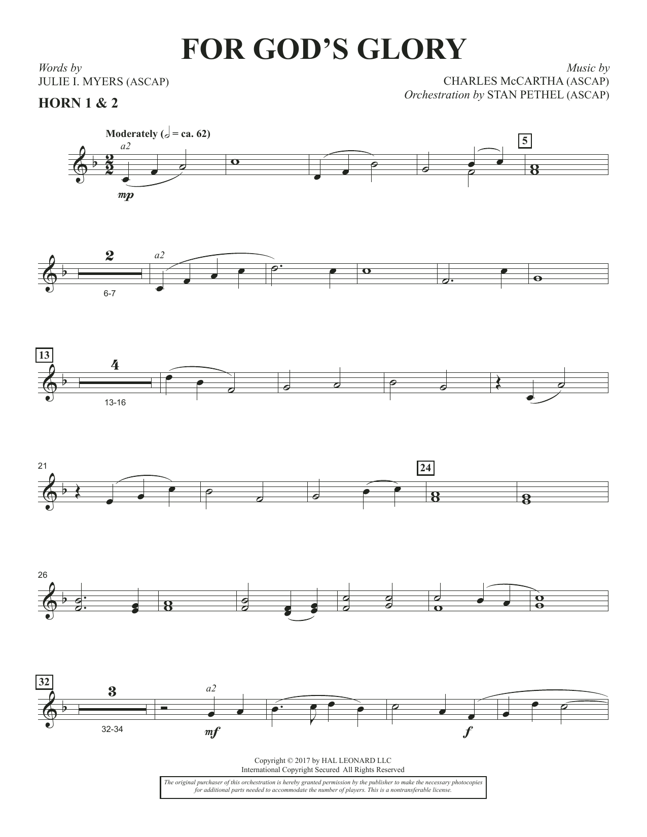 Learn to play Charles McCartha For God's Glory - F Horn 1 & 2 sheet music for Choir Instrumental Pak in minutes. Charles McCartha For God's Glory - F Horn 1 & 2 sheet music notes and chords. Download Printable PDF.