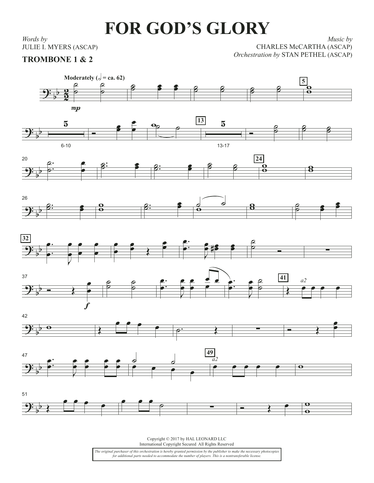 Learn to play Charles McCartha For God's Glory - Trombone 1 & 2 sheet music for Choir Instrumental Pak in minutes. Charles McCartha For God's Glory - Trombone 1 & 2 sheet music notes and chords. Download Printable PDF.