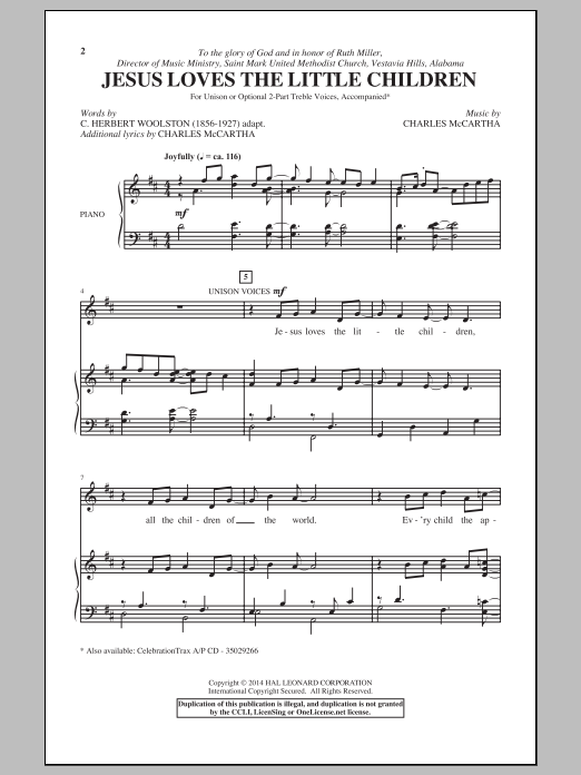 Charles McCartha Jesus Loves The Little Children sheet music notes and chords. Download Printable PDF.