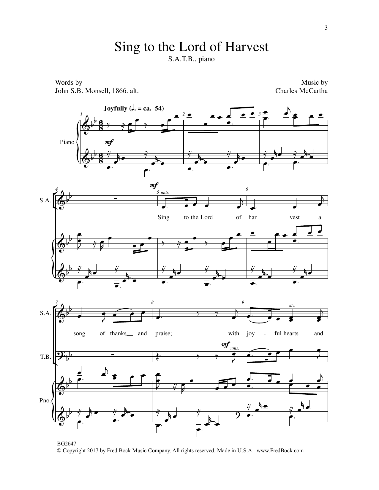 Learn to play Charles McCartha Sing to the Lord of Harvest sheet music for SATB Choir in minutes. Price: 3.9900$ Charles McCartha Sing to the Lord of Harvest sheet music notes and chords arranged for SATB Choir