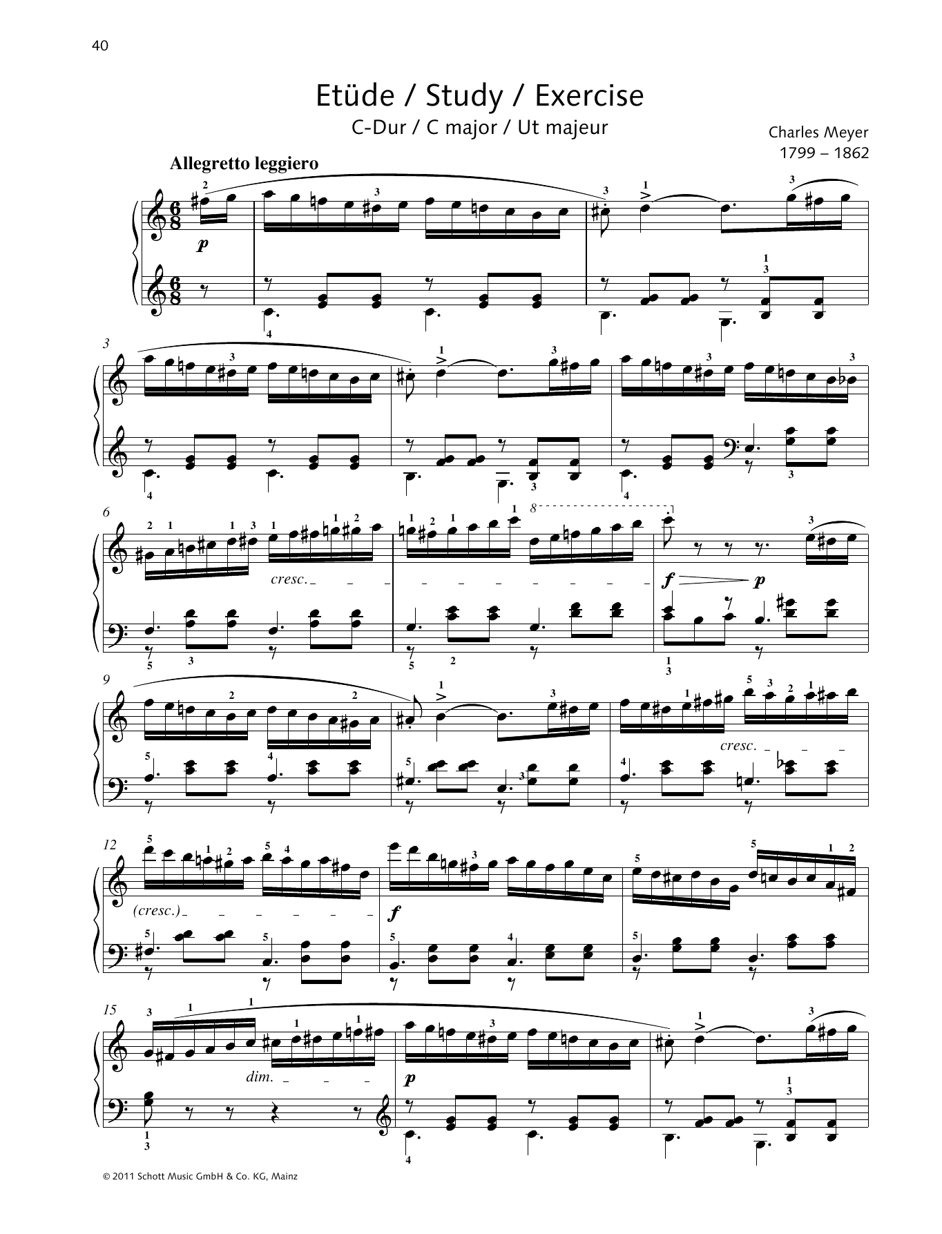 Charles Meyer Study C major sheet music notes and chords arranged for Piano Solo