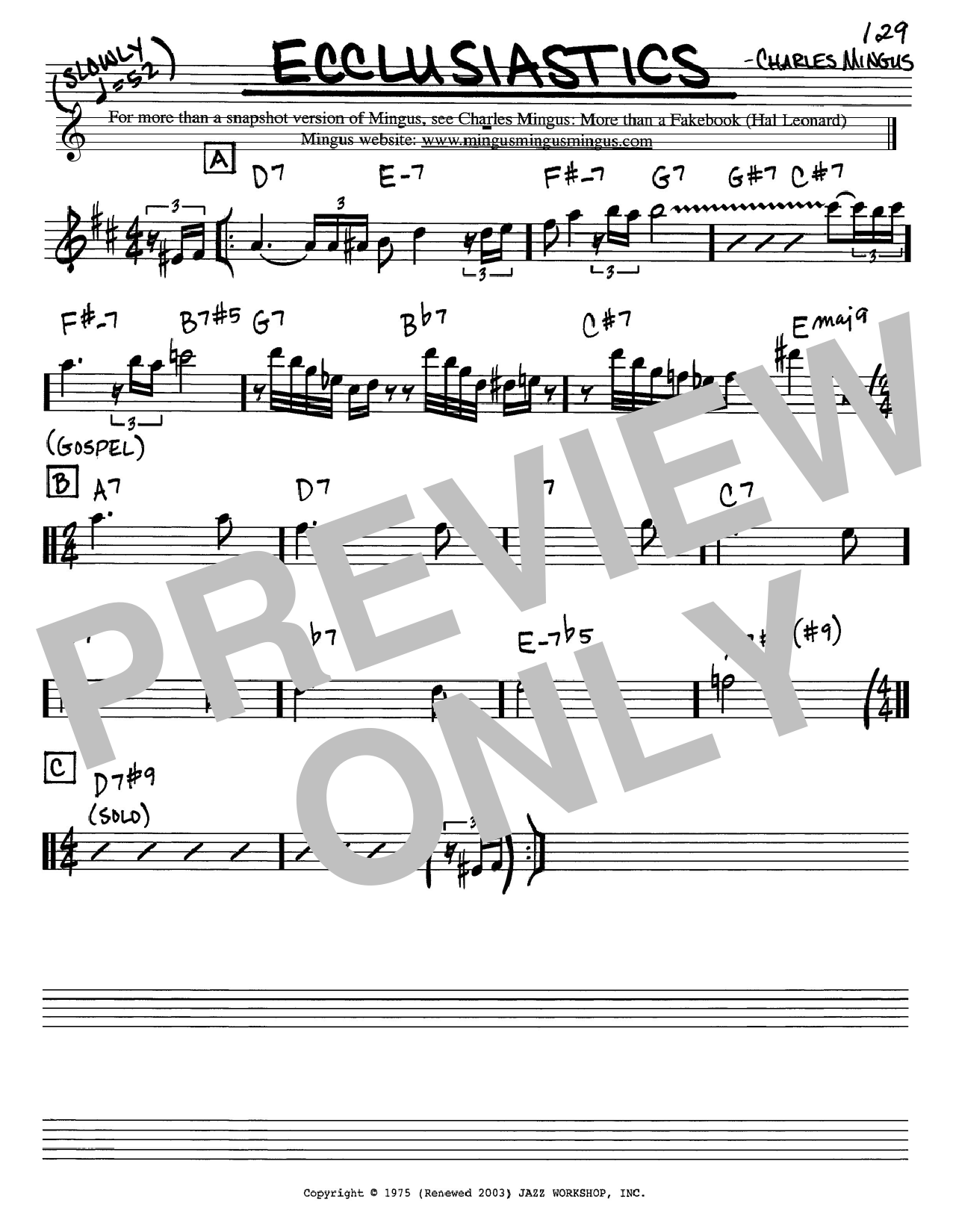 Charles Mingus Ecclusiastics sheet music notes and chords. Download Printable PDF.