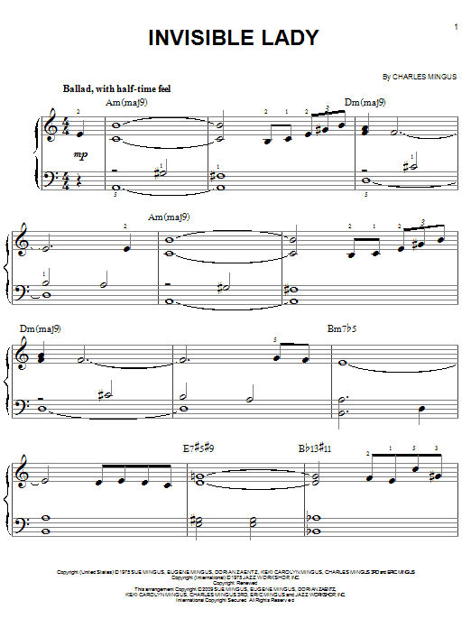 Learn to play Charles Mingus Invisible Lady sheet music for Easy Piano in minutes. Price: 6.9900$ Charles Mingus Invisible Lady sheet music notes and chords arranged for Easy Piano