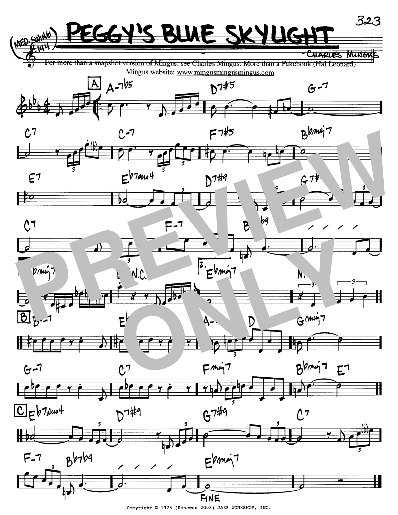 Charles Mingus Peggy's Blue Skylight sheet music notes and chords arranged for Easy Piano