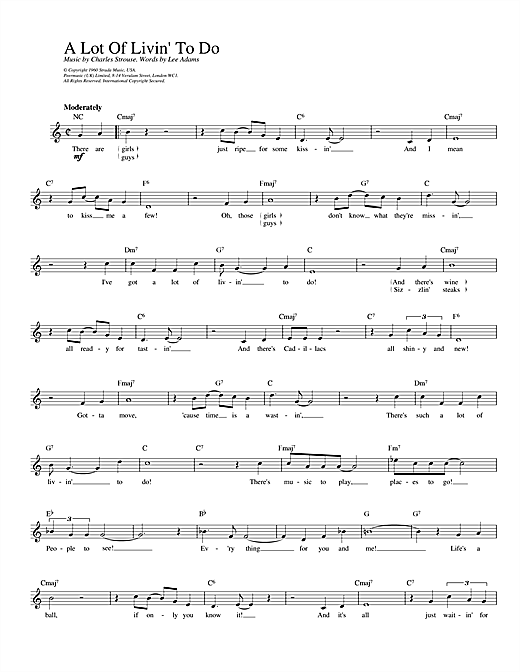 Charles Strouse A Lot Of Livin' To Do (from Bye Bye Birdie) sheet music notes and chords. Download Printable PDF.
