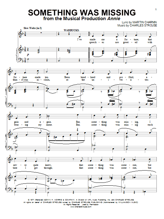 Charles Strouse Something Was Missing sheet music notes and chords. Download Printable PDF.