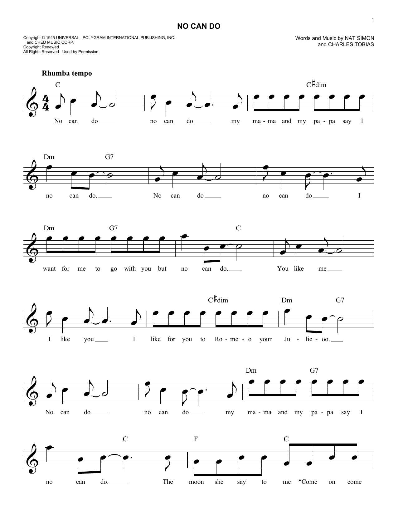 Learn to play Charles Tobias No Can Do sheet music for Lead Sheet / Fake Book in minutes. Charles Tobias No Can Do sheet music notes and chords. Download Printable PDF.