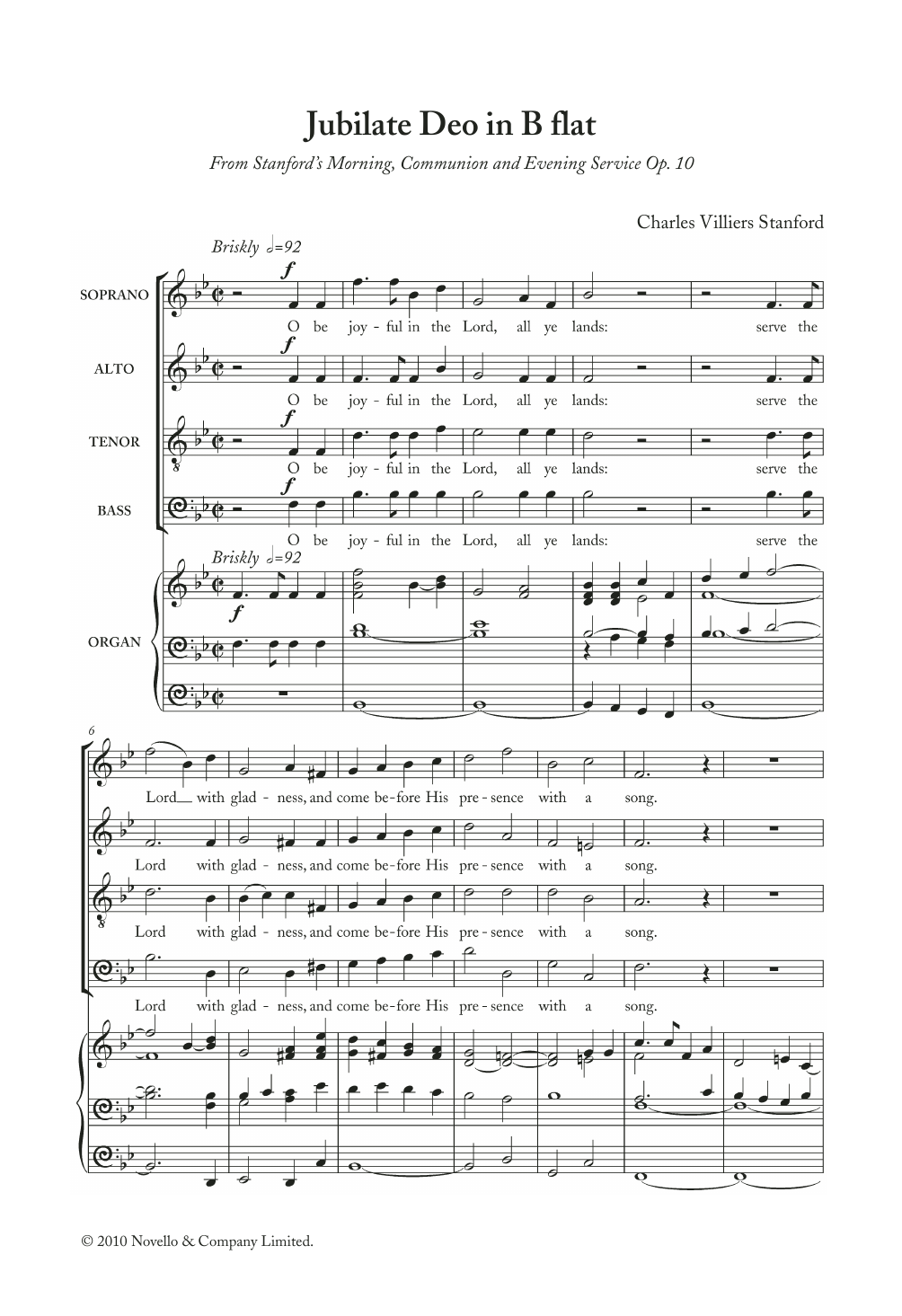 Learn to play Charles Villiers Stanford Jubilate Deo In B Flat, Op. 10 sheet music for Choir in minutes. Price: 3.9900$ Charles Villiers Stanford Jubilate Deo In B Flat, Op. 10 sheet music notes and chords arranged for Choir