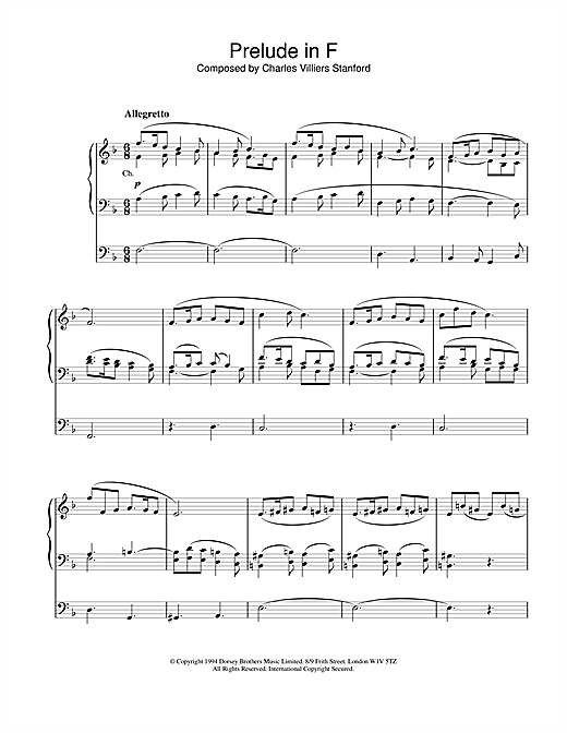 Charles Villiers Stanford Prelude in F sheet music notes and chords. Download Printable PDF.