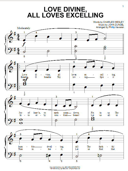 Learn to play Charles Wesley Love Divine, All Loves Excelling sheet music for Big Note Piano in minutes. Charles Wesley Love Divine, All Loves Excelling sheet music notes and chords. Download Printable PDF.