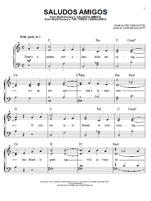 Charles Wolcott Saludos Amigos sheet music notes and chords. Download Printable PDF.