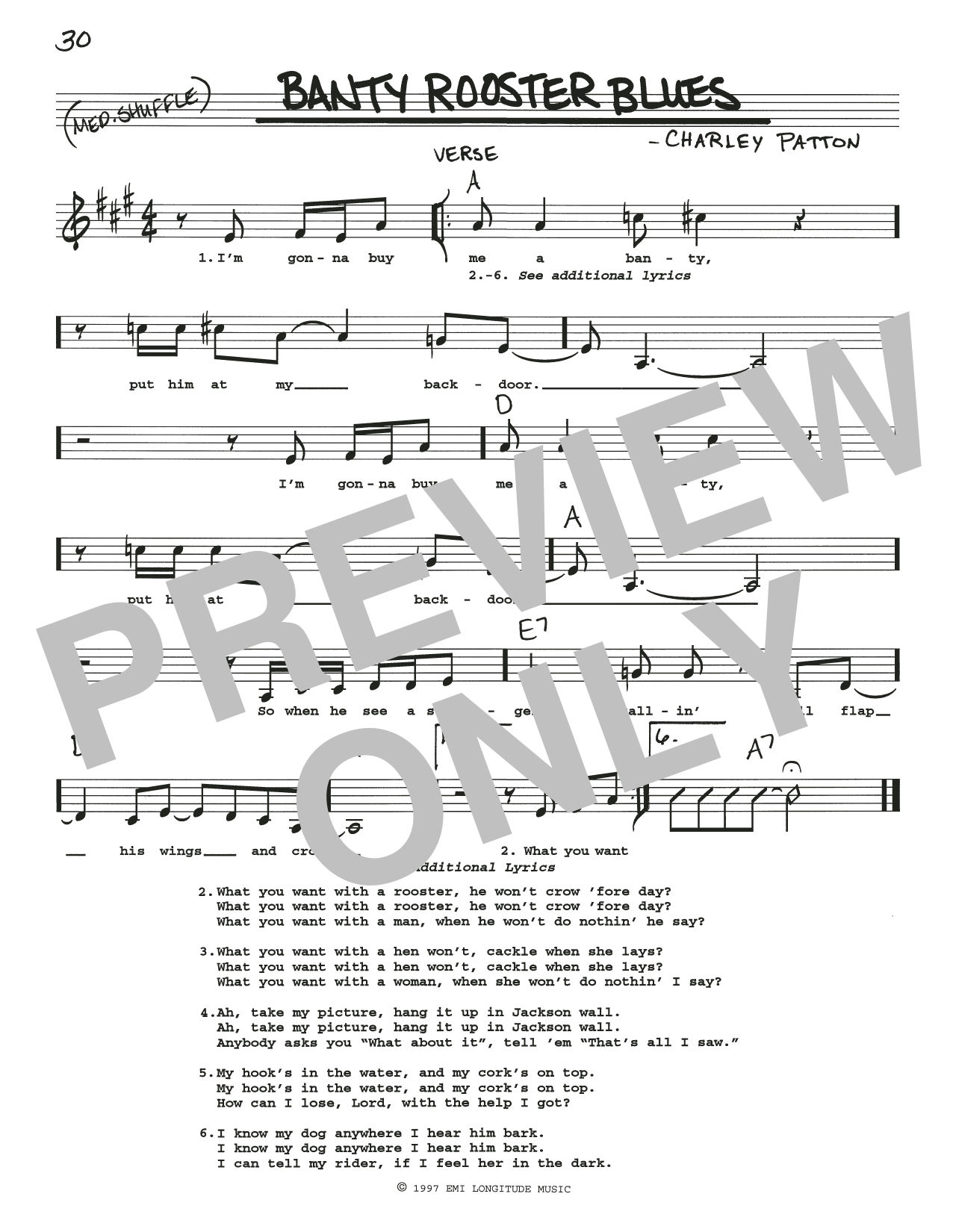 Charley Patton Banty Rooster Blues sheet music notes and chords. Download Printable PDF.