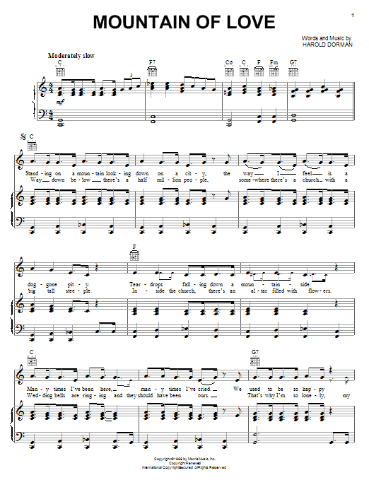 Charley Pride "Mountain Of Love" Sheet Music PDF Notes, Chords